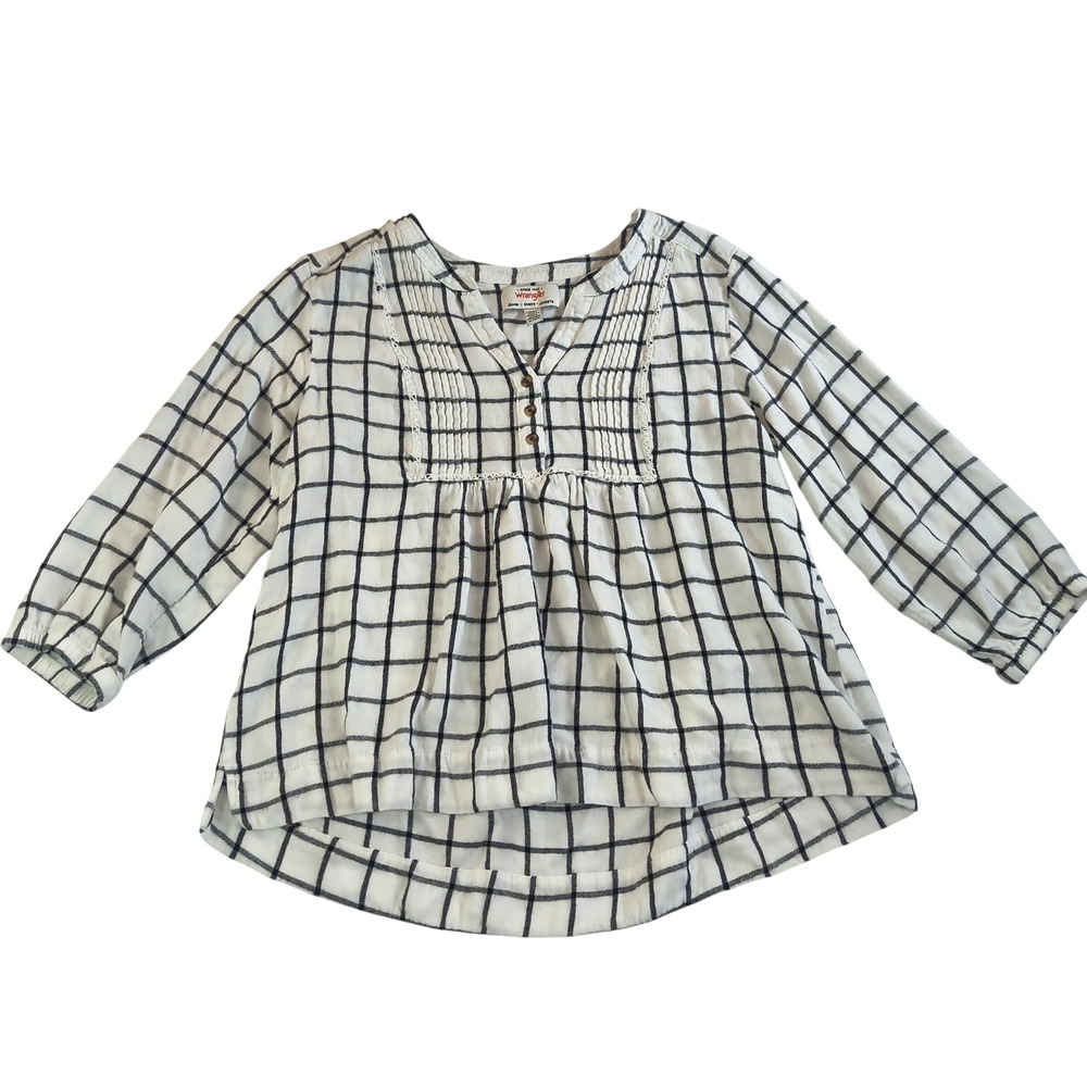 Wrangler Windowpane Plaid Peasant Blouse Large Western Boho Cottagecore‎ Top